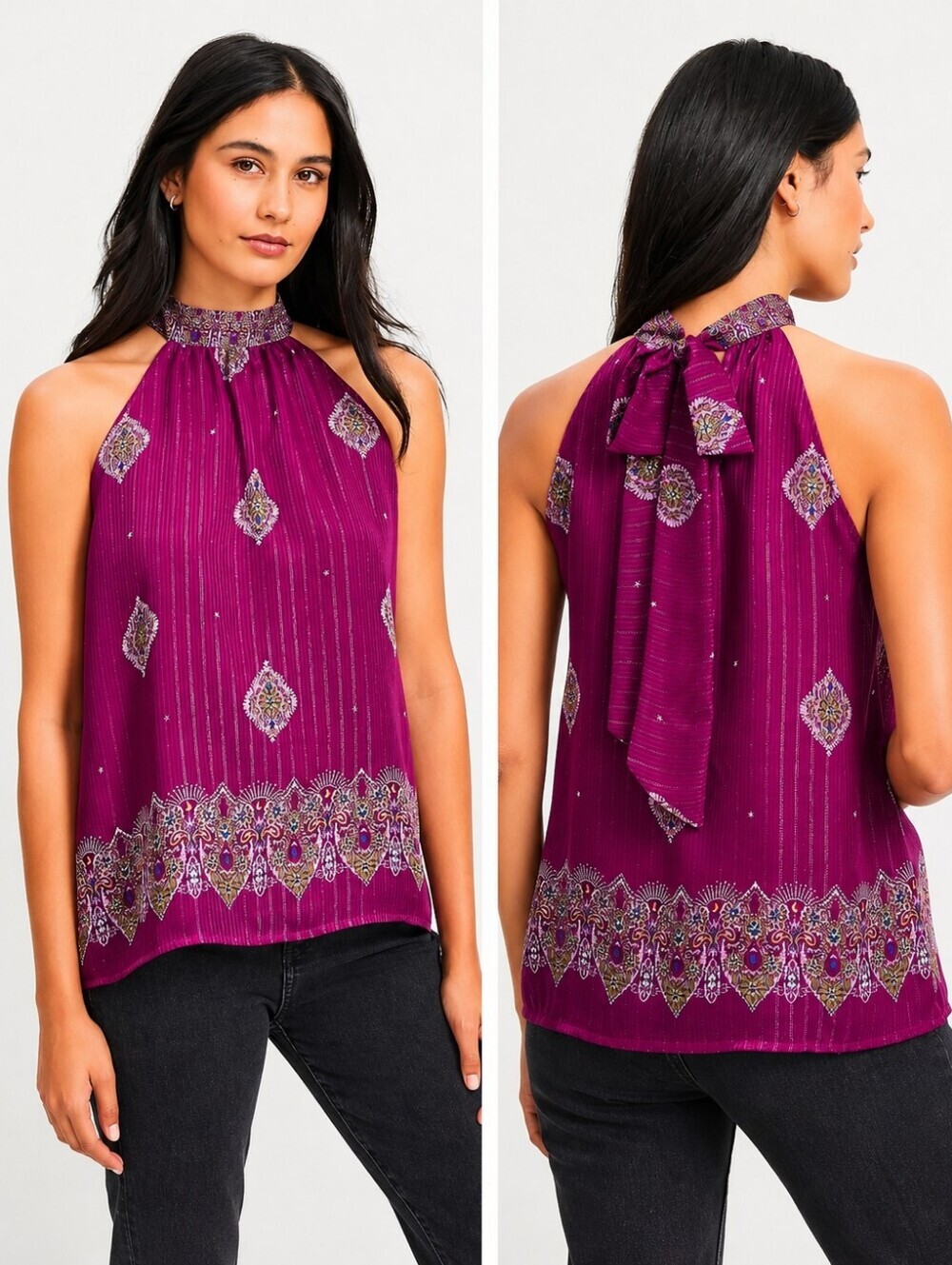 ❤️ NWT! LOFT SHIMMER STRIPE MOSAIC BACK BOW HALTER TOP / BLOUSE, MEDIUM